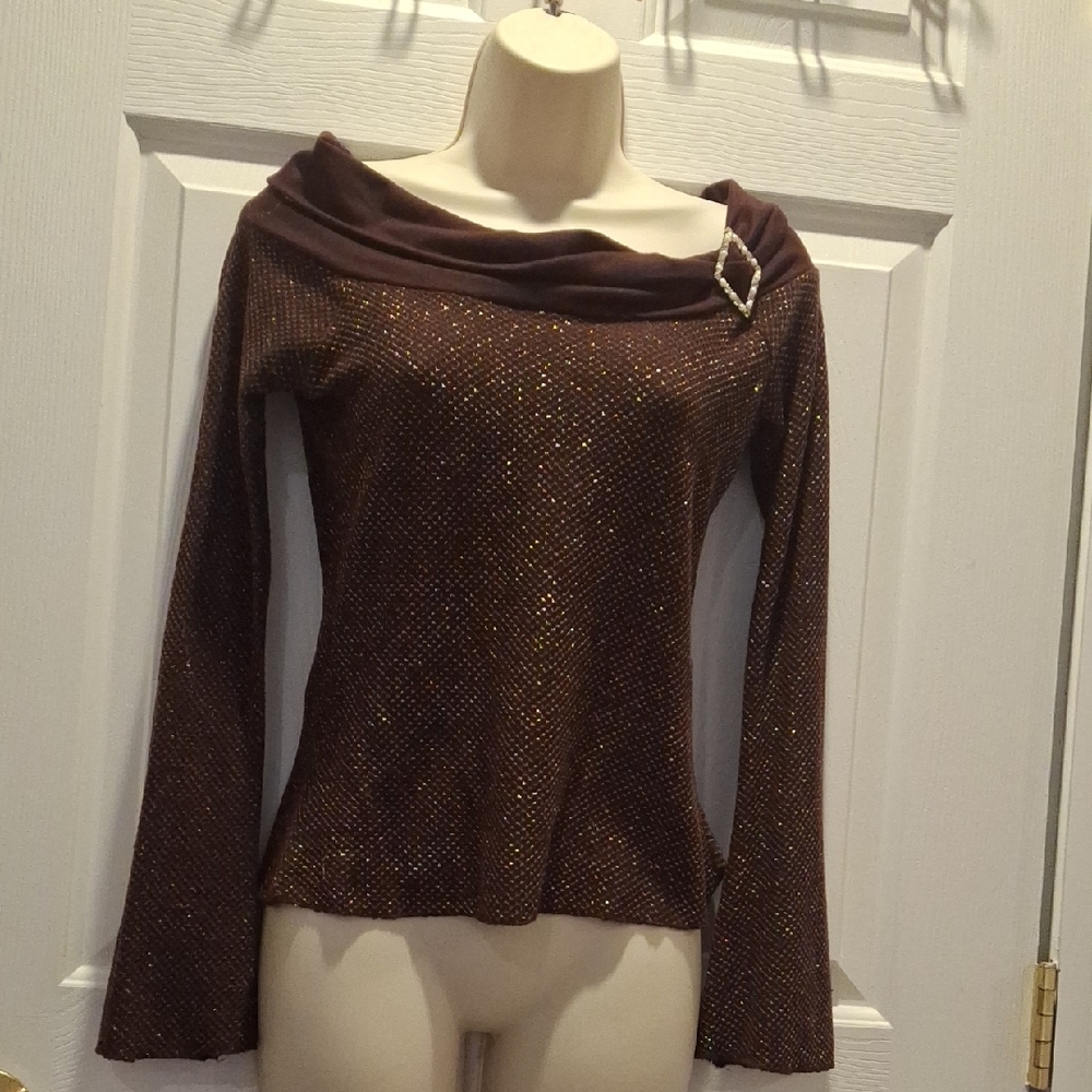 Elegant Brown Sweater with Gold Accents
